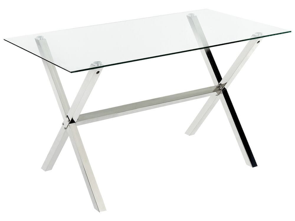 Beliani Jedálenský stôl so sklenenou doskou 130 x 70 cm strieborný FLORIN